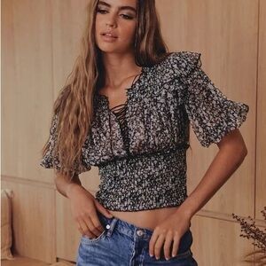 FREE PEOPLE - Beatrice Smocked Ruffle Top